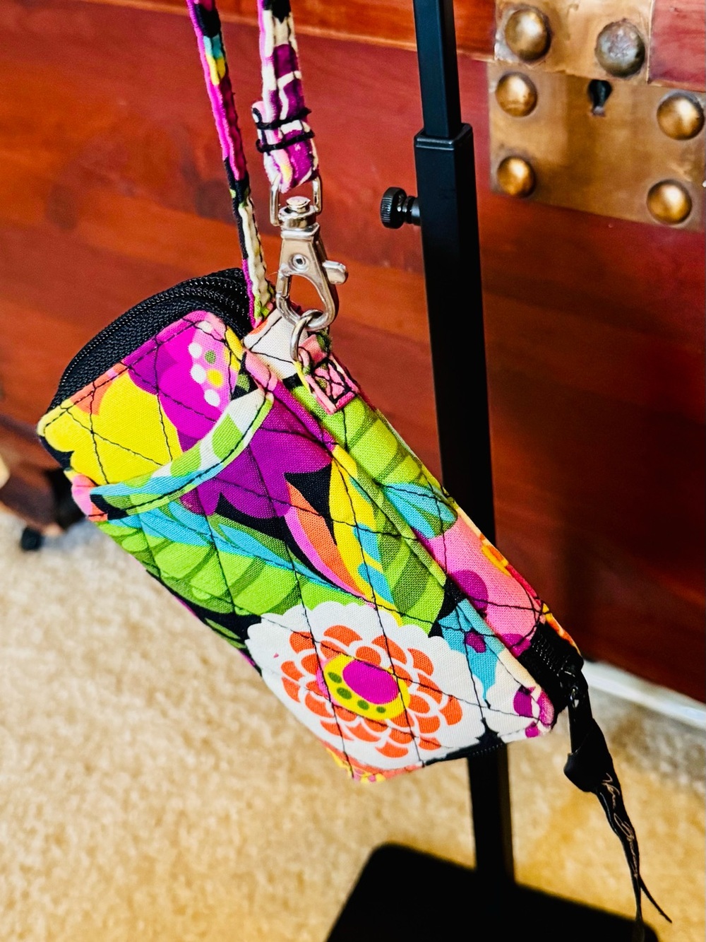 Vera Bradley Bright Floral Quilted Wristlet in Pink, Green & Yellow